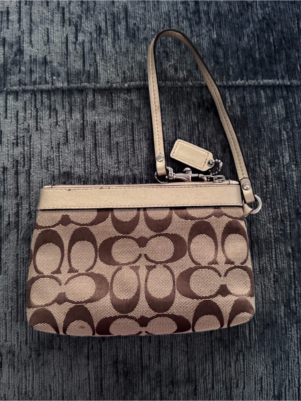 Coach Brown/Tan Signature Canvas Wristlet with Leather Trim - Picture 2 of 6